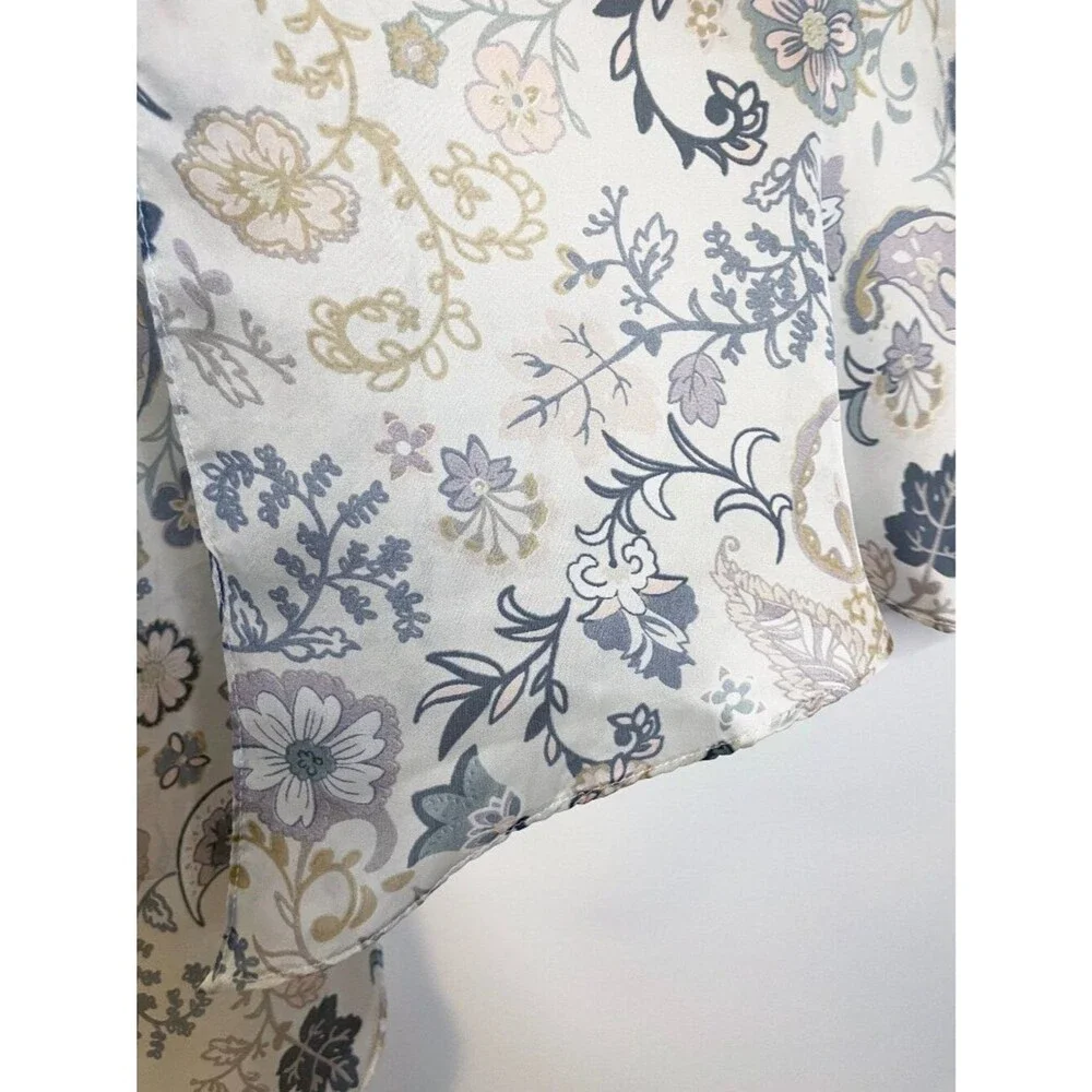 Vintage Floral Chiffon Scarf Cream Gray Beige Paisley Boho Romantic Wrap